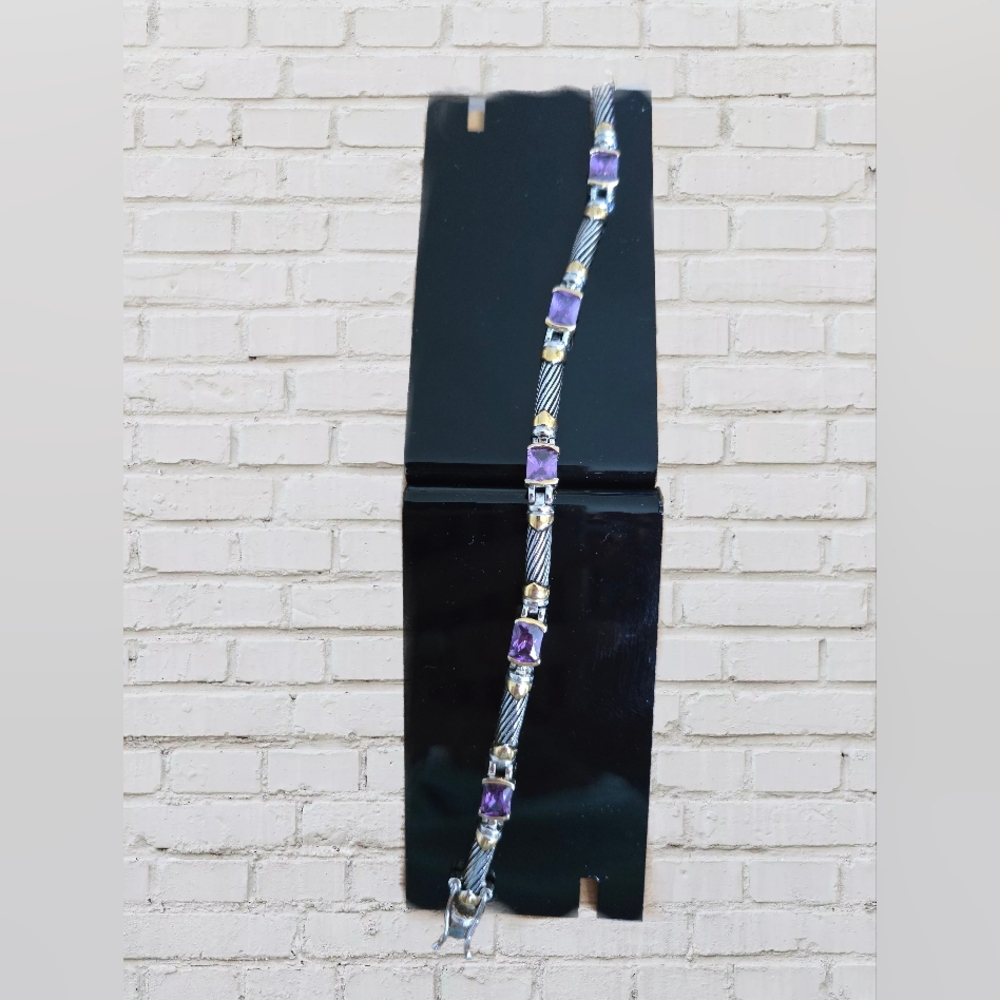 Purple Gemstone Bracelet Set in Both Silver & Gold Tone